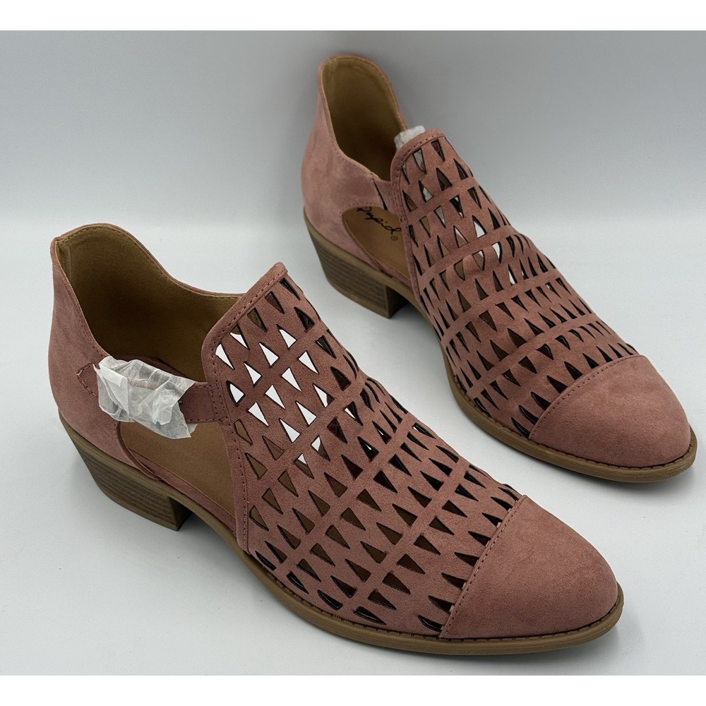 Qupid Sochi-101 Mauve Cutout Ankle Booties Women's Size 10 Faux Suede